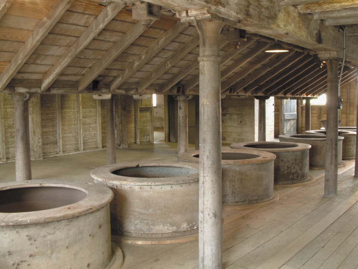 The timber milling floor with its great grain tuns.